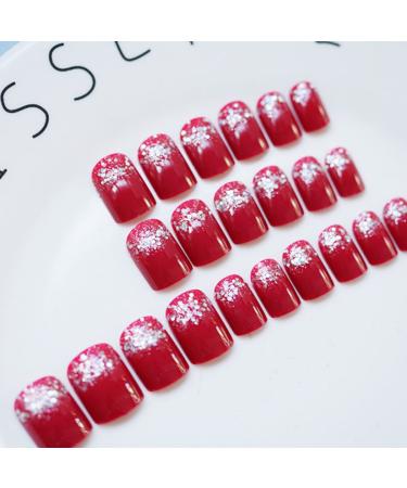 Jovono Red Glitter Acrylic Full Cover Artificial Fingernails - Elegant Clip-On Nails for Weddings Birthdays & Parties - No Adhesive Required - Buy Online on GoSupps.com