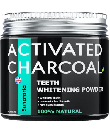 Activated Charcoal Teeth Whitening Powder   Coconut Teeth Whitener   Effective Remover Tooth Stains for a Healthier Whiter Smile - Product of UK by Sunatoria - Improved Formula - Charcoal Teeth White