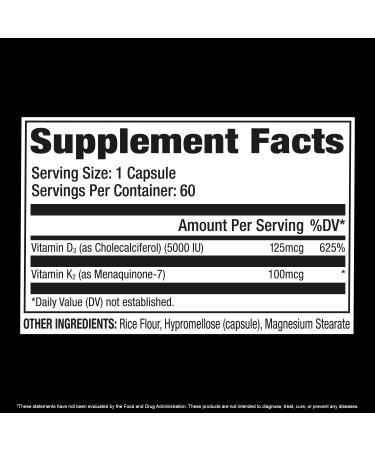 GAT SPORT Vitamin D3 K2 5000 IU (125 mcg) Vitamin D 60 Day Supply Dietary Supplement for Bone Teeth Muscle and Immune Health Support 60 Veggie Caps - Buy Online on GoSupps.com