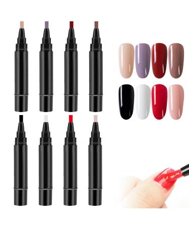 Nail Art Pens Nail Polish Pens 8Pcs 8 Colors 3 in 1 5ml One Step DIY Nail Gel Pen for Women Girls Manicure Pedicure Nail Varnish Pens for Home Salon