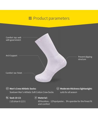 SOX TOWN Men's Moisture Wicking Combed Cotton Crew Socks White 10-13 - Buy Online on GoSupps.com