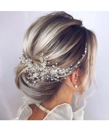 Teyglen Dainty Silver Gold Red Blue Rhinestones Flower Crystal Bride Wedding Hair Comb Hair Accessories with Rhinestones Crystals Bridal Side Hair Combs for Women Bride Girls (Rose Gold)