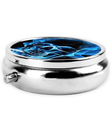Blue Skull Printed Mini Round Pill Box | 3 Compartment Medicine Organizer | Portable Travel Pill Case for Home & Office - Buy Online on GoSupps.com