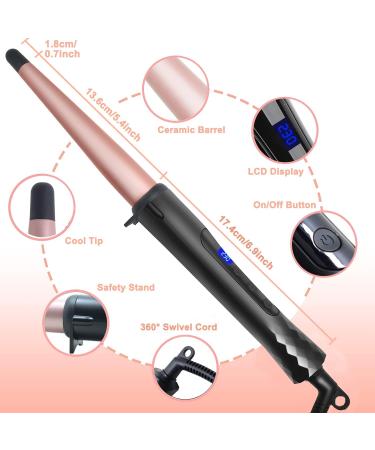 1/2-1 Inch Tapered Curling Iron | Ceramic Hair Curler Wand | Adjustable Temperature | Heat Resistant Glove | Rose Pink - Buy Online on GoSupps.com