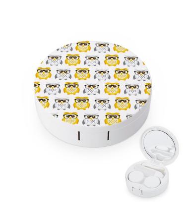 Cute Owls Round Case For Contact Lens Kit Storage Box with Mirror Printed