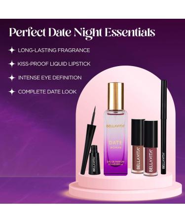 BELL'AVITA Date Night Gift Set | Date Perfume 20ml + 2 x Kiss Proof Mini Liquid Lipsticks + Kajal + Eyeliner | Gift Set Women | Makeup & Perfume Gift Set | Smudge-Proof | Fragrance Women | Makeup Kit - Buy Online on GoSupps.com