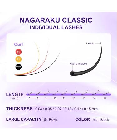 Nagaraku 54 Rows 0.07 C Single Eyelashes - Classic Fake Lashes & Volume Extensions 7-15mm Mix | High Capacity Soft Matte Black - Buy Online on GoSupps.com