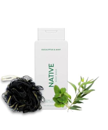 Native Body Wash Eucalyptus & Mint - 16 fl oz with Bath Loofah Sponge