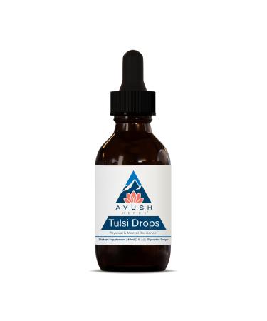 Ayush Herbs Tulsi Drops - Alcohol-Free Tulsi Drops Holy Basil Gylcerite Natural Immune-Support Drops for Kids & Adults Calm & Focus Booster - 2 Fl Oz (80 Servings)