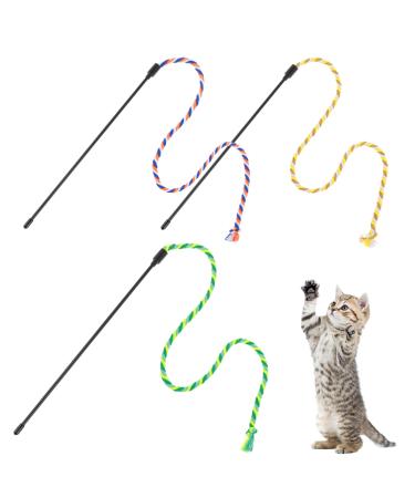 Simarro interactive cat stick toys 3PCs colorful bite -proof rope for teasing the cat Magic wand for kitten training cat wand interactive wand kitten cat exercise