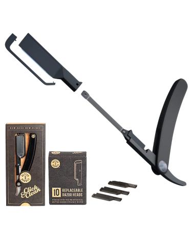 Better Barber Patented Straight Edge Razor for Men, Shaving Razor Handle for Beard and Hair, Easy to Use and Replace, 1+10 Disposable Blade Heads, Durable Handle Black 11 Piece Set Black