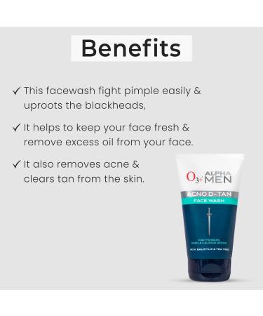 O3+ Alpha Men Acno D-Tan face wash With Tea Tree 100 gram - Buy Online on GoSupps.com