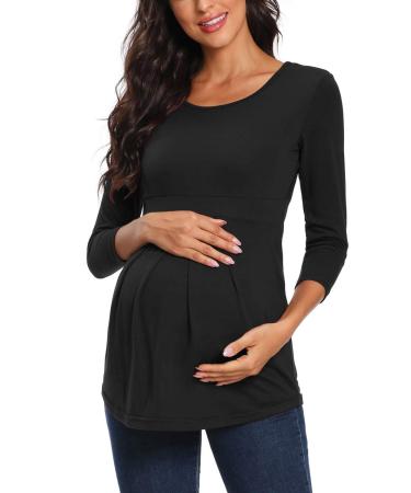 Love2Mi Maternity Top Short Sleeve Pregnancy T-Shirt Summer Tunic L Black-l