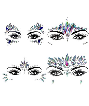 Halloween Crystals Face Stickers for Women Mermaid Face Sticker  4 Sets Rhinestone Rave Festival Face Jewels  Eyes Body Temporary Tattoos for Kids Cosplay Fairy Halloween Costume