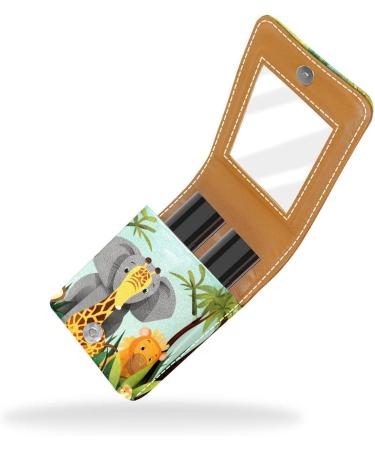 Shop Premium Zoo Cartoon Forest Animals Lipstick Case - Leather Lip Gloss Organizer with Mirror | Mini Holder for Travel - Buy Online on GoSupps.com