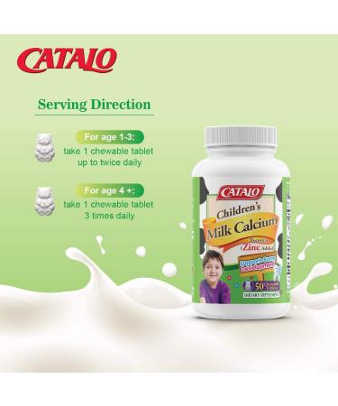 Catalo Naturals Kids Milk Calcium Formula - 50 Chewable Vanilla Tablets - Buy Online on GoSupps.com