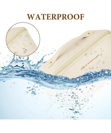 Aucuu Premium PU Large Capacity Cosmetic Travel Bag | Multifunctional Waterproof Organizer | Portable Zipper Bag | Easy to Carry - Gift for Women - Beige - Buy Online on GoSupps.com