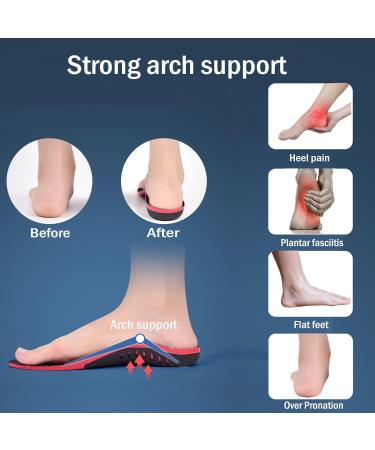 2 Pairs Plantar Fasciitis Insoles for Men & Women - High Arch Support Flat Feet Relief Heavy Duty Gel Inserts for Running & Work Boots - Black Red - Buy Online on GoSupps.com
