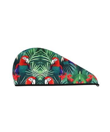 Tropical Flower Parrot Coral Velvet Dry Hair Cap Perfect for Home Travel Pool Parties Beaches Baths and More