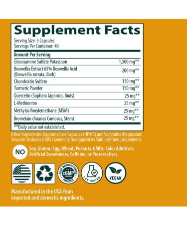 Sanar Naturals Glucosamine Chondroitin MSM Turmeric - Joint Support Supplement for Knees, Back, Hands, and Body - Non-GMO, Gluten Free, 120 Capsules - Buy Online on GoSupps.com