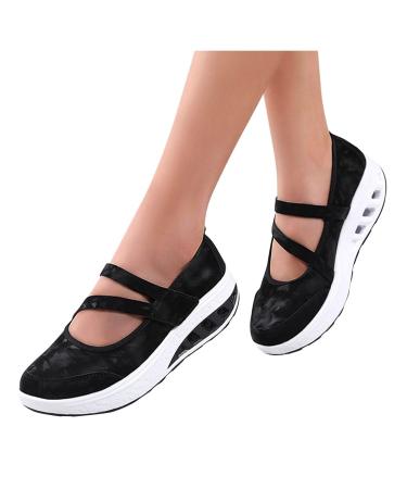 Nihewoo Casual Wedges Slip-on Shoes Fashion Women's Leisure Flats Breathable Outdoor Women's Casual Shoes Casual Dress Shoes for Women with Arch Support (Black, 9.5-10) 9.5-10 Black