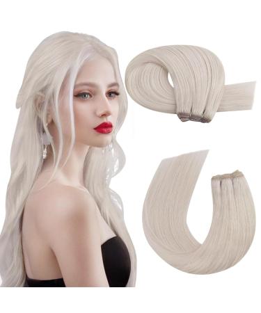 Moresoo Human Hair Weft White Blonde Double Weft Human Hair Extensions 100g Sew in Hair Extensions 20 Inch #60A 20 Inch(Pack of 1) WEFT #60A