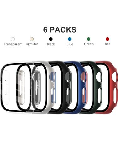 Fullife 6-Pack PC Matte Case with Tempered Glass Screen Protector Compatible with Apple Watch Series 6/5/4/SE Overall Shockproof Bumper for iWatch.40mm (Green/Blue/Red/Midnight/Starlight/transparent) Green/Blue/Red/Midnight/Starlight/Clear 40mm - Buy Online on GoSupps.com