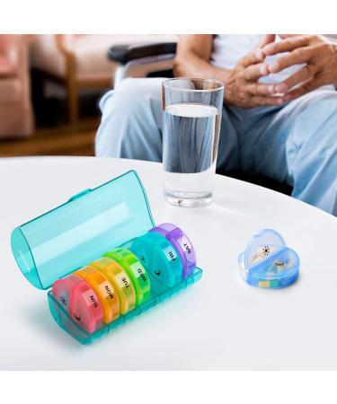 Sukuos Weekly Pill Organizer 2 Times a Day - Large Daily Pill Case for Vitamins and Supplements - Cyan Box - Buy Online on GoSupps.com