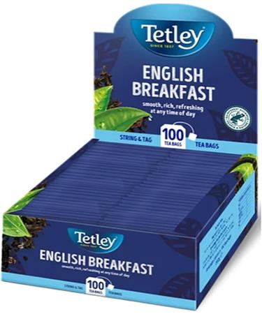 Tetley English Breakfast | 100 String & Tag Tea Bags | 2x100 Pack - Buy Online on GoSupps.com