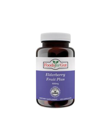 Foods For Gut Elderberry Fruit Plus | 600 mg Per Serving 120 Capsules | Vegetarian Capsules | Free of Top Allergens | Immune Support & Antioxidants | Skin & Digestive Health