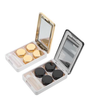 Partykindom 2 Set boxing contact lenses in mirror color contact lens care contact lens container cosmetic items house supply fine colored contact lenses bracket make-up mirror-case travel black 9x6.1x2.5cm