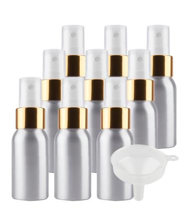 TIANZD 12 Pcs 120ml Empty Silver Aluminium Fine Mist Spray Bottle with White/Gold Metal Spray Head Refillable Travel Alu Bottles for Body Sprays Room Fragrances Perfumes Hair Garden Funnel Gold 30ml