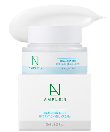 AMPLE:N Hyaluronshot Hydration Gel Cream - Korean Face Moisturizer with 10 Types of Hyaluronic Acid for Long-Lasting 24-Hour Moisture Lightweight Non-Sticky Formula for Dry Sensitive Skin 2.03oz.
