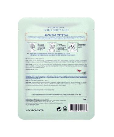 Veraclara Real Moist Facial Mask (16 Pack) - Korean Skincare for Brightening Hydrating and Firming Skin | Diminish Dark Spots & Circles | Gold Bird's Nest - Buy Online on GoSupps.com
