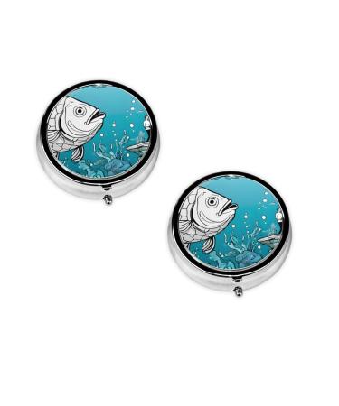 Big Fish Printed Mini Round Pill Box Pill Box 3 Compartment Medicine Pill Case Pill Organizer Travel Pillbox Portable Pill Box for Pocket Home Office Use