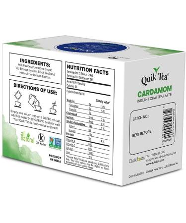 QuikTea Cardamom Chai Tea Latte - All Natural & Preservative Free Authentic Instant Chai (Cardamom 10 Count) Cardamom 24 g (Pack of 10) - Buy Online on GoSupps.com