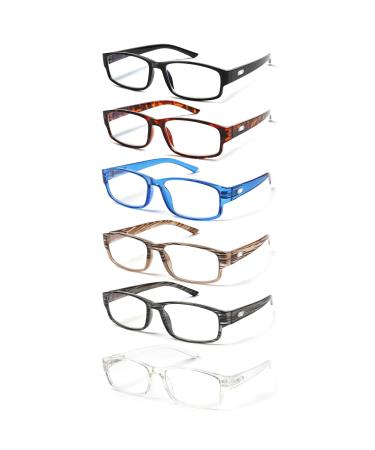 Cojwis 6 Pack Reading glasses for men women blue light filter glasses anti blue light PC gaming fashion glasses visual aid reading aid (6 color mix-1 2.25 x) 6 color mix-1 2.25 x