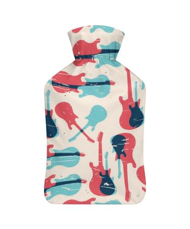 Hot Water Bottle With Lid Music Guitar Pattern Rubber Hot Water Bag For Pain Relief Cramps Foot Warmer Hot And Cold Therapy