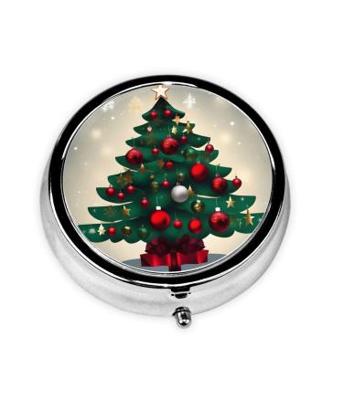 Christmas Gift Treeround Pill Box 3 Compartment Round Pill Box Organizer # Portable Travel Pill Box for Traveling.