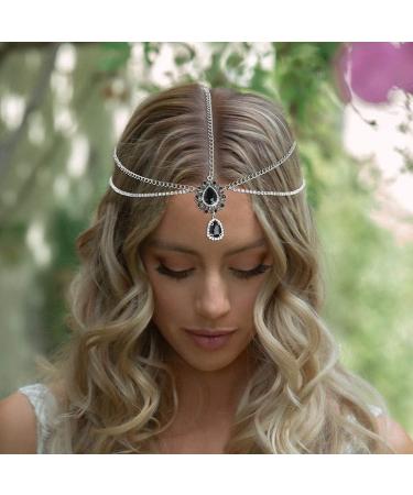 Black Crystal Catery Head Chain - Vintage Pendant Hair Jewelry for Women and Girls - Buy Online on GoSupps.com