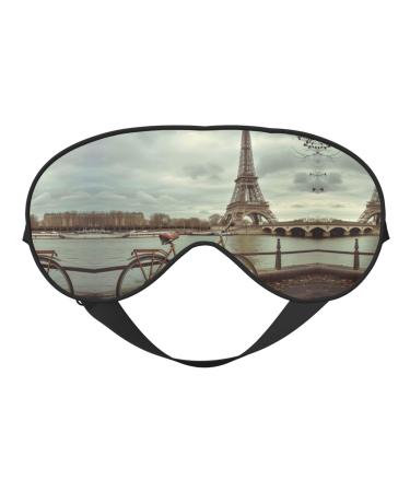 Eiffel Tower Bike Print Unisex Sleeping Eye Mask Soft Comfortable Light-Blocking Eye Mask Black