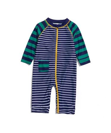 BONVERANO Baby Boys Swimsuit Toddler Bathing Suit Full-Length Zipper One Piece Swimwear with UPF 50+ Sun Protection 18-24 Months Stripe 2