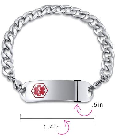 Custom Engraved Medical ID Bracelet for Men - Bling Jewelry Miami Cuban & Figaro Link - 8.5in Steel - Buy Online on GoSupps.com