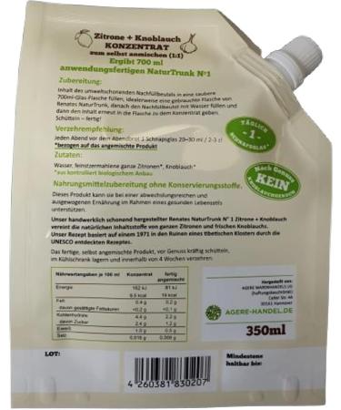 Organic Lemon & Garlic Concentrate - Renates NaturTrunk N 1 - 350ml (Makes 700ml) | DE- KO-006 - International Shipping Available - Buy Online on GoSupps.com