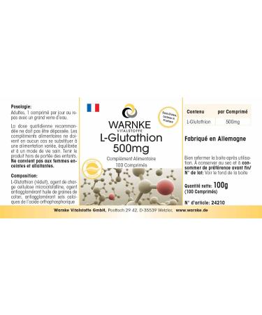 L-Glutathione 500mg - 100 tablets - Vegan - Reduced form | Warnke Vitalstoffe - Quality from German pharmacies - Buy Online on GoSupps.com