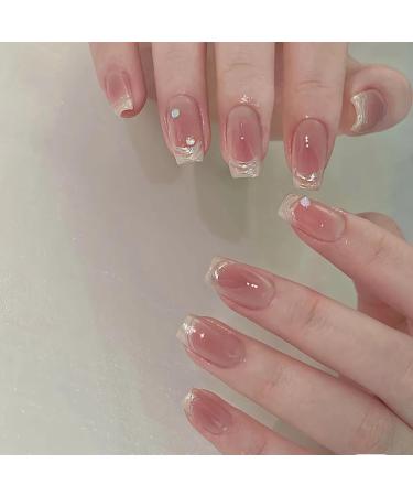 Hand manicure wearing nail patch powder blusher French cute bubble bead false naile (Color : Short T Size : XS)