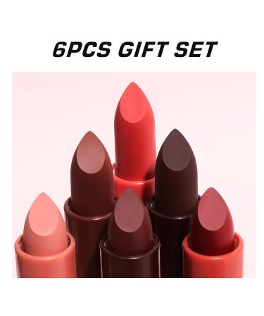 Matte Lipstick Set - 6 Velvet Smooth Colors | Long Lasting Waterproof Non-Stick Cup | Perfect Nude Lip Makeup Gift Box - Buy Online on GoSupps.com