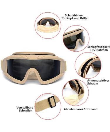 Sposune Tactical Airsoft Glasses - 3 Interchangeable Lenses UV400 Protection Impact Resistant Shooting Glasses for Men & Women - Black - Buy Online on GoSupps.com