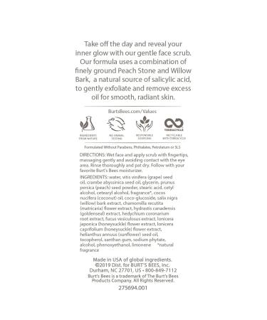 Burt's Bees Deep Pore Scrub - Peach & Willow Bark (4 oz) | Natural Exfoliating Cleanser - Buy Online on GoSupps.com