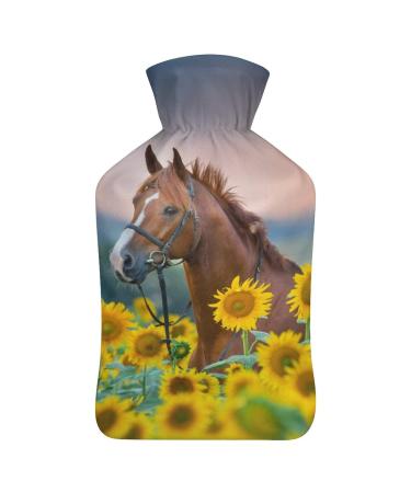 Sunflower Horse Hot Water Bottle With Cover Plush Bed Bottle Hand Warmer For Adults And Children 26.5X15.3cm